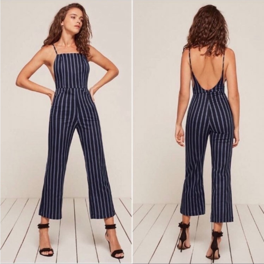 Reformation Blue Striped Jumpsuit